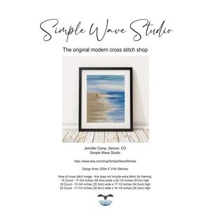 Beach Ocean Sea Wave Watercolor Landscape Counted Cross Stitch Pattern‎